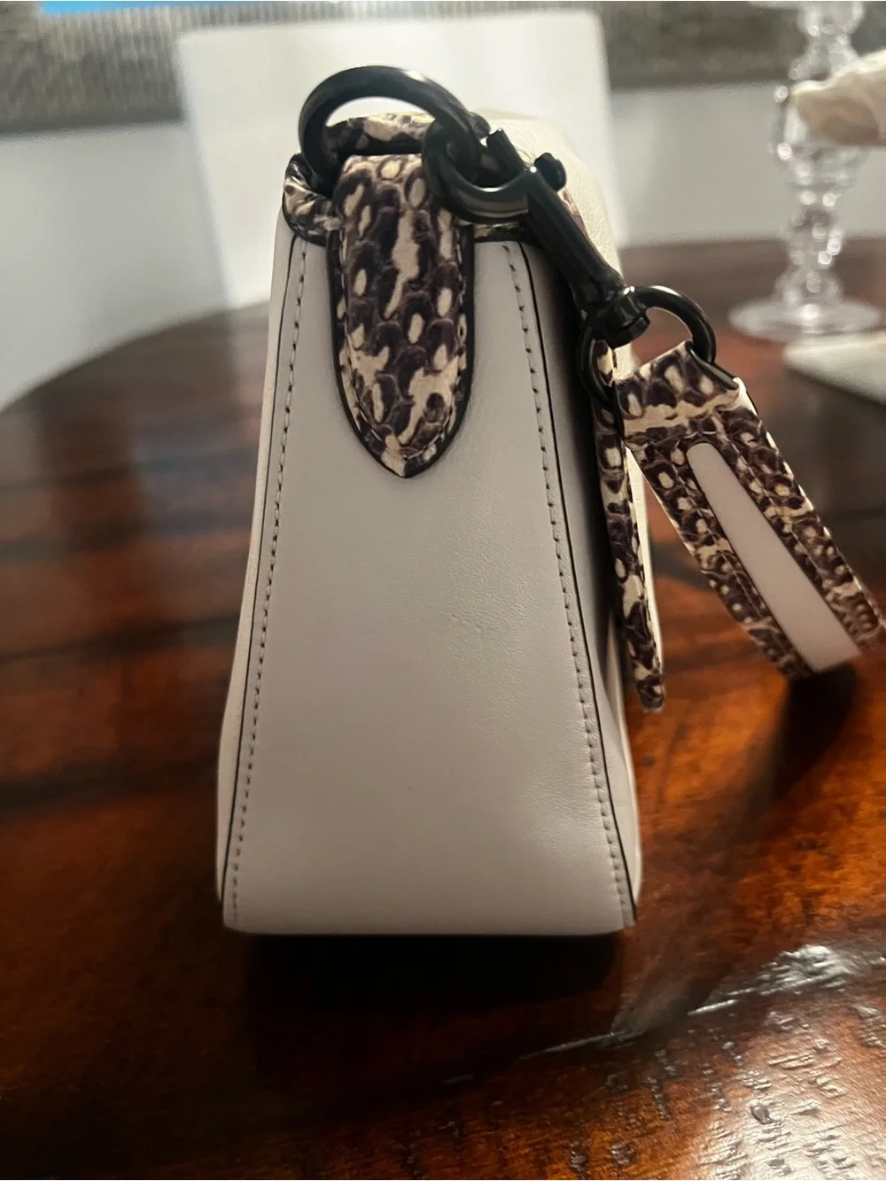 NEW COACH Tabby Handbag — Cream with Snake Print Trim, Gunmetal Hardware